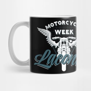 Laconia motorcycle week logo style - white and blue Mug